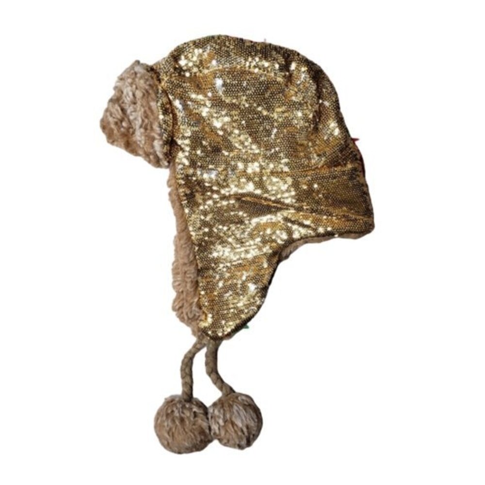 TOBY & ME GOLD SEQUIN TRAPPER HAT KID'S SIZE 7-14